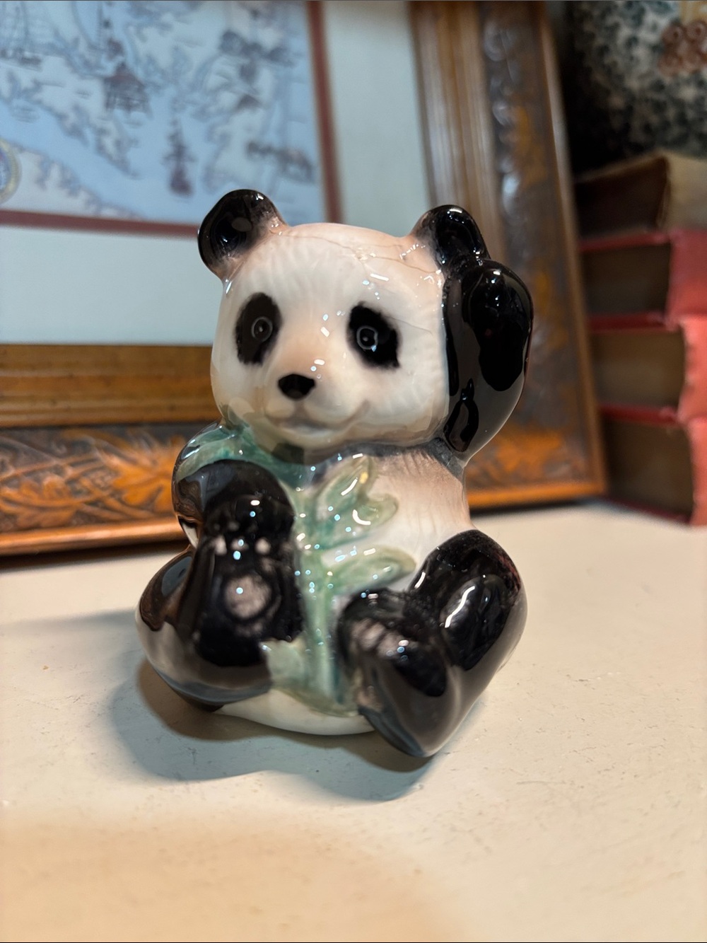 Ceramic Panda Salt Shaker with Green Bamboo